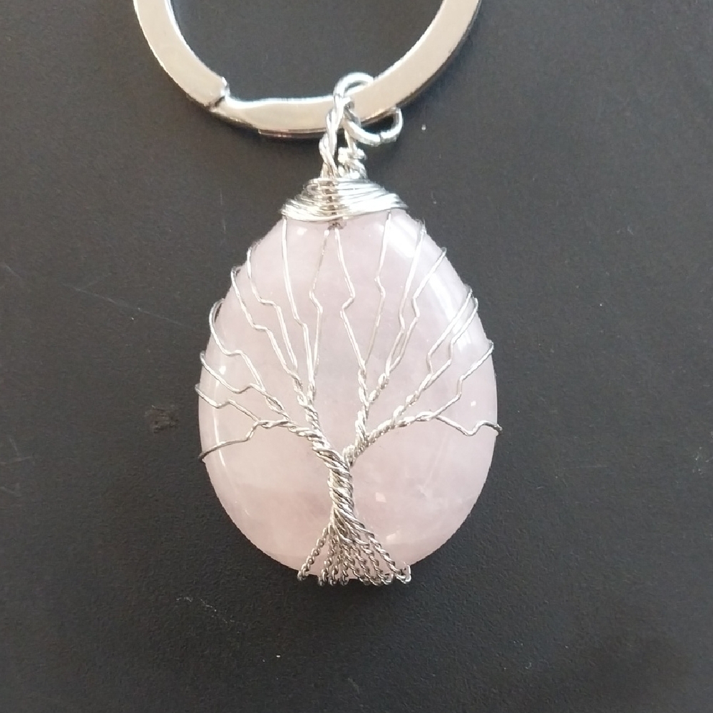 Rose Quarts  Tree of Life Key Chain